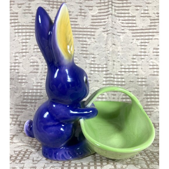 Vintage Goebel W Germany Purple Bunny Rabbit Ceramic Easter Basket Candy Dish - Picture 4 of 9